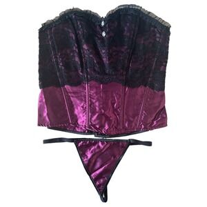 Vacodo Women's Corset Bustier Top & Bottom Set Satin & Lace Tie Size L